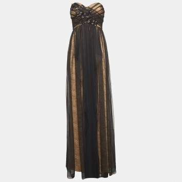 Pre Owned Notte By Marchesa Black Tulle Double Layered Strapless Maxi Dress M