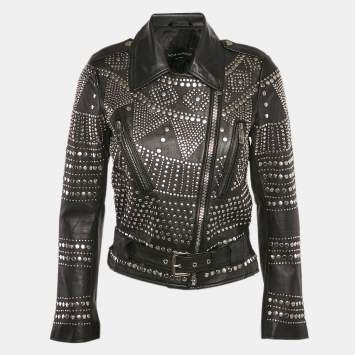 Pre Owned Nour Hammour Black Studded Leather Zip-Up Jacket S