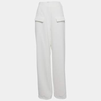 Pre Owned Oddmuse White Crepe High-Rise Wide Leg Trousers S