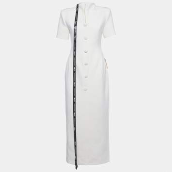 Pre Owned Oddmuse Cream Button Embellished Cotton Blend Midi Dress S