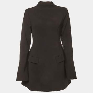 Pre Owned Oddmuse Black Crepe Long Sleeve Fitted Mini Dress M 