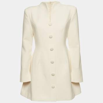 Pre Owned Oddmuse White Crepe Button Detail Structured Mini Dress M