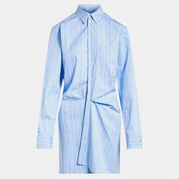 مملوكة مسبقًا Off White Stripe Poplin Twist Dre Light Blue Cotton Shirt