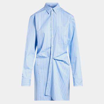 مملوكة مسبقًا Off White Stripe Poplin Twist Dre Light Blue Cotton Shirt