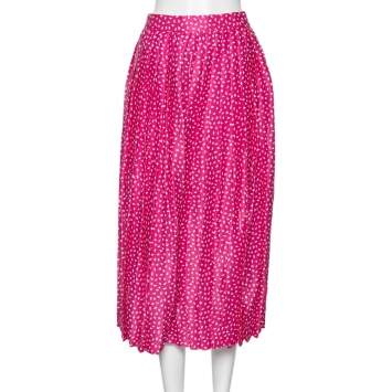 Pre Owned Off-White Pink Printed Satin Plisse Wide Leg Culottes M