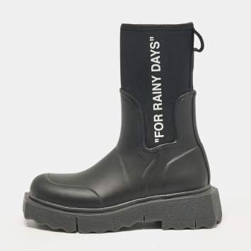 Pre Owned Off-White Black Neoprene and Rubber Ankle Length Boots Size 35
