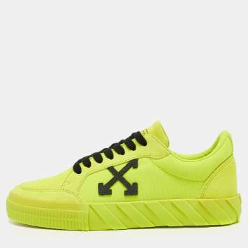 Pre Owned Off White Neon Yellow Canvas and Suede Vulcanized Low Top Sneakers Size 39