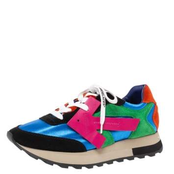 Pre Owned Off-White Multicolor Fabric And Suede Leather Arrow Running Low Top Sneakers Size 38