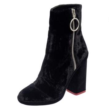 Pre Owned Off-White Black Velvet Block Heel Ankle Boots Size 35