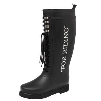 Pre Owned Off-White Black Rubber Quote Motif Lace Up Riding Boots Size 37