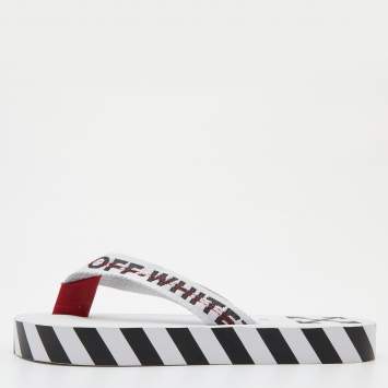 Pre Owned Off-White White Logo Canvas Thong Slides Size 40