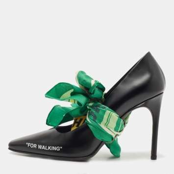 Pre Owned Off-White Black Leather Mary Jane Pointed Toe Pumps Size 38