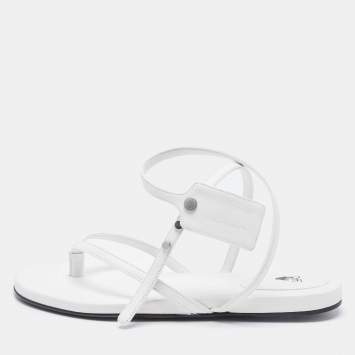 Pre Owned Off-White White Leather Ankle Strap Flats Size 40
