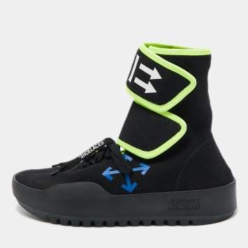 Pre Owned Off-White Black Knit Fabric Moto Wrap Sneakers Size 39