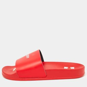 Off-White Red Leather Pool  Slides Size 39