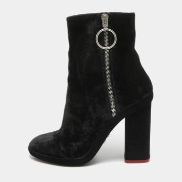 Pre Owned Off-White Black Velvet Block Heel Ankle Boots Size 39