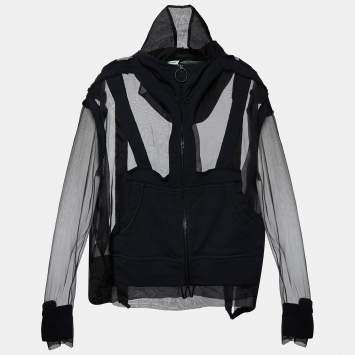 Pre Owned Off-White Black Organza & Knit Hoodie Zip-Up Jacket M