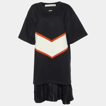 Pre Owned Off-White Black Color-Block Cotton Knit Sweatshirt Dress L