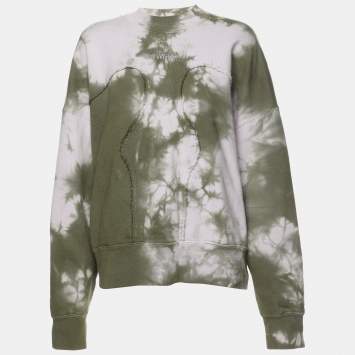 Pre Owned Off-White Green Tie Dye Cotton Knit Crew Neck Sweatshirt XS