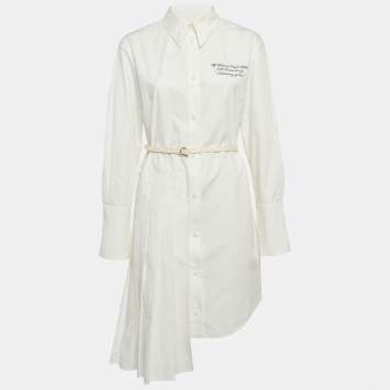 Pre Owned Off-White White Cotton Pleated Button Front Short Dress M