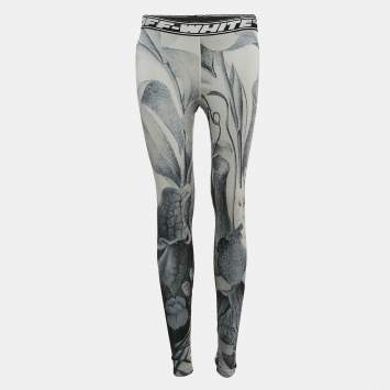 Off-White Grey Athleisure Botanical Print Jersey Leggings S