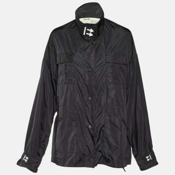 Pre Owned Off-White Black Logo Print Synthetic Track Jacket L