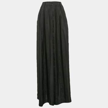 Pre Owned Off-White Black Logo Stripe Satin Flared Trousers M