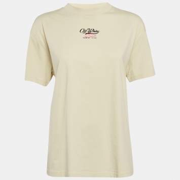 Pre Owned Off-White Cream Embroidered Jersey Crew Neck T-Shirt S