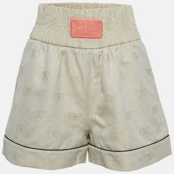 Pre Owned Off-White Beige Monogram Linen Blend Applique Detail Shorts S