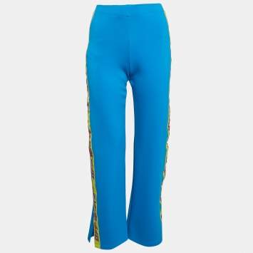 Off-White Blue Jersey Logo Tape and Slit Detail Leggings S
