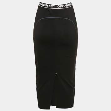 Pre Owned Off-White Black Jersey Logo Waist Detail Midi Performance Skirt S