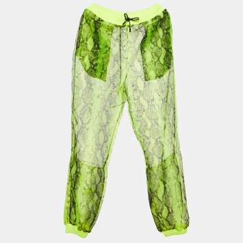 Off-White Neon Yellow Snake Print Organza Sheer Joggers M