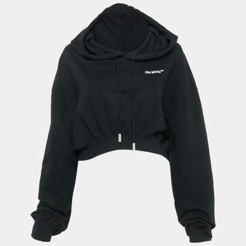 Pre Owned Off-White Black Cotton Hooded Crop Sweatshirt M