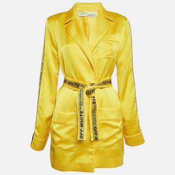 Pre Owned Off-White Yellow Satin Belted Open Front Jacket M
