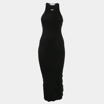 Pre Owned Off-White Black Logo Rib-Knit Midi Tank Dress XS
