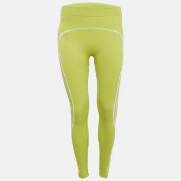 Pre Owned Off-White Green Jersey Contrast Trimmed Leggings S