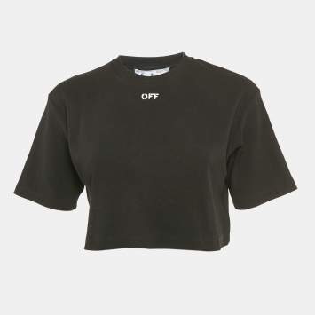 Pre Owned Off-White Black Off Stamp Rib Knit Crop Top L