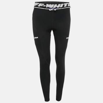 Pre Owned Off-White Black Print Stretch Knit Active Leggings S/M