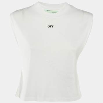 Pre Owned Off-White White Printed Lyocell Blend Sleeveless Crew Neck T-Shirt XXS
