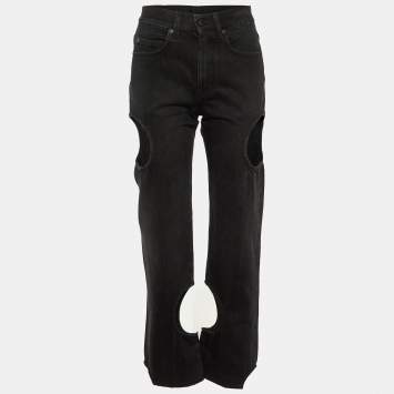 Pre Owned Off-White Black Denim Cutout Detail Jeans S