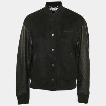 Pre Owned Off-White Black Wool and Leather Bomber Jacket M