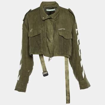 Pre Owned Off-White Olive Green Linen Diag M65 Cropped Jacket S