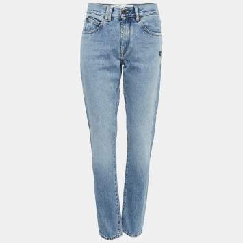 Pre Owned Off-White Blue Denim Distressed Slim Fit Jeans L Waist 32"