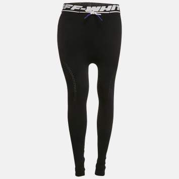 Off-White Black Jersey Drawstring Active Leggings L