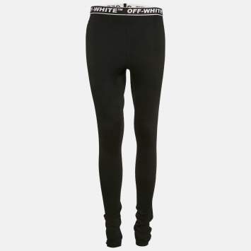 Off-White Black Logo Waistband Jersey Active Leggings L