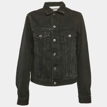 Off-White Black Embroidered Denim Button Front Jacket S