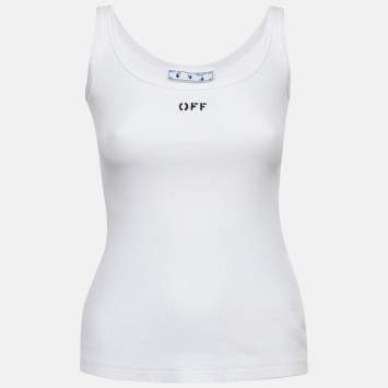 Pre Owned Off-White White Off Print Cotton Tank Top S 