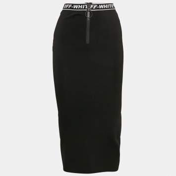 Pre Owned Off-White Black Jersey Logo Waist Detail Midi Performance Skirt S