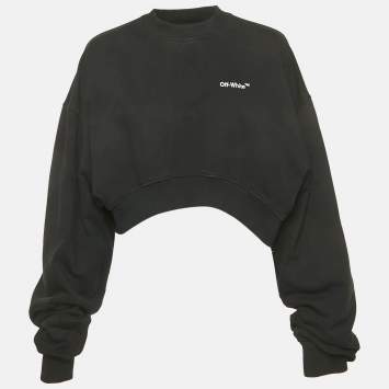Off-White Black Logo Embroidered Cotton Crop Sweatshirt M