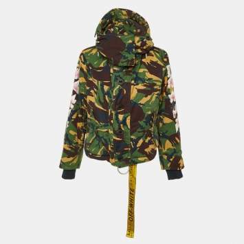 Pre Owned Off-White Green Camo Cherry Blossom Cotton Hooded Jacket S